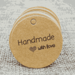 100 PCS kraft paper gift hang tags with "Thank You" and "Handmade with Love" design.