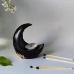 3D handmade ceramic moon candle holder with customizable design, perfect for home décor and scented candles.