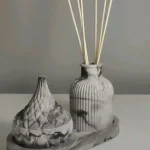 Handmade concrete 3-piece set with oval tray, mini vase, and teardrop trinket box for home decor