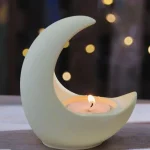 3D handmade ceramic moon candle holder with customizable design, perfect for home décor and scented candles.