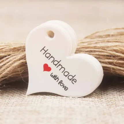 50 PCS card craft tags with jute string, heart-shaped design, ideal for DIY crafts and gift wrapping.