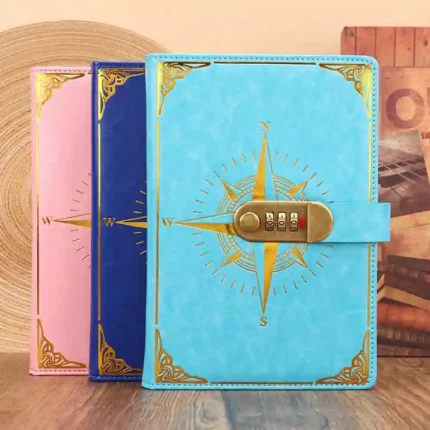 Retro design password book with lock and PU leather cover