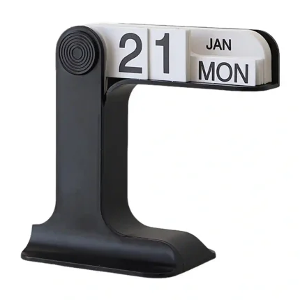 Modern flip calendar desk organizer in black and white colors for stylish home and office decor