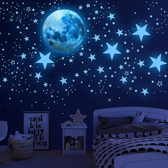 100 pcs Glow In The Dark Plastic Stars for Kids Room Ceiling and Wall Decoration