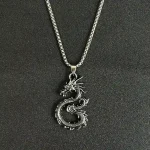 Antique silver-plated dragon pendant necklace for men, durable and stylish jewelry accessory