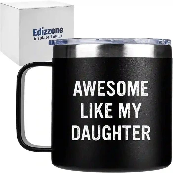 14oz black tumbler with a spill-resistant lid, perfect for dad gifts on Father’s Day, birthdays, or Christmas.