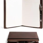 Hide & Drink Full Grain Leather Case for Leuchtturm A5 Notebook, with pen holder and protective cover in Bourbon Brown.