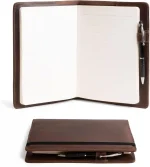 Hide & Drink Full Grain Leather Case for Leuchtturm A5 Notebook, with pen holder and protective cover in Bourbon Brown.