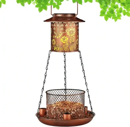 Hummingbird Solar Bird Feeder with Metal Design and Garden Lantern Functionality