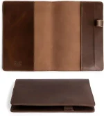 Hide & Drink Full Grain Leather Case for Leuchtturm A5 Notebook, with pen holder and protective cover in Bourbon Brown.