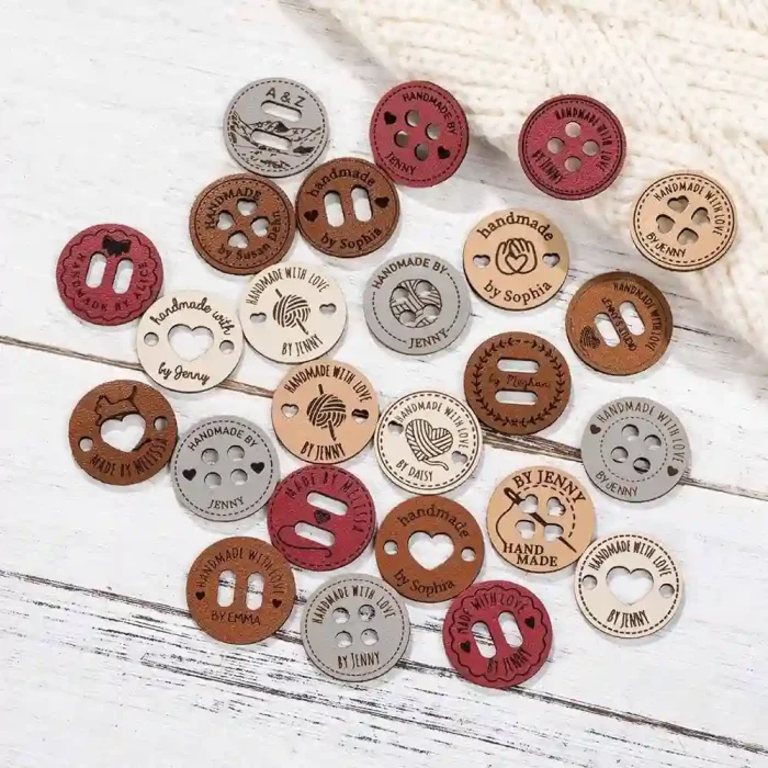 Customizable Handmade with Love Leather Buttons & Tags for Knitting and Crochet