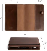 Hide & Drink Full Grain Leather Case for Leuchtturm A5 Notebook, with pen holder and protective cover in Bourbon Brown.