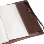 Hide & Drink Full Grain Leather Case for Leuchtturm A5 Notebook, with pen holder and protective cover in Bourbon Brown.