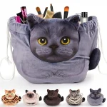 Cat-Themed Drawstring Makeup Bag for Women – Travel Cosmetic Organizer