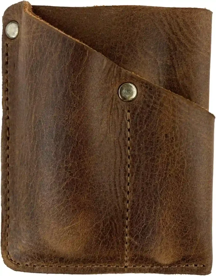 Hide & Drink Handmade Front Pocket Wallet in Bourbon Brown Leather, featuring a multitool pouch and card holder.