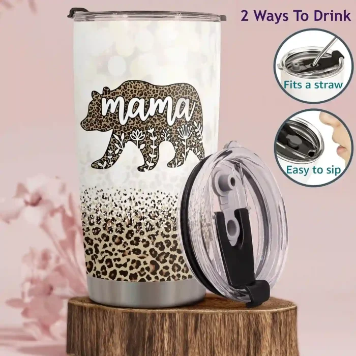 Stainless steel 20oz tumbler with heartwarming design, perfect gift for Mother’s Day or birthdays.