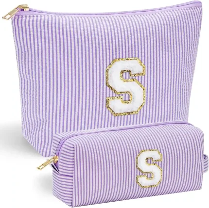 2-piece personalized makeup bag set in pink and blue colors, perfect for travel and gifting.